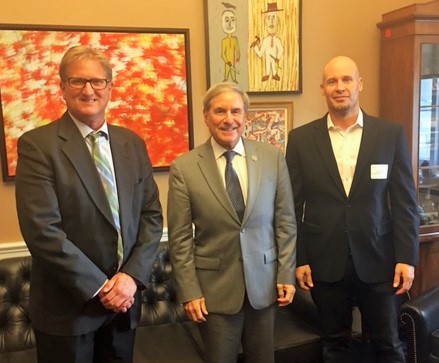 Ted Huber of Starlight Distillery and Amir Peay of Georgetown Trading Co. meet with Congressional Bourbon Caucus (CBC) founder Rep. John Yarmuth (D-KY). Photo courtesy Distilled Spirits Council.