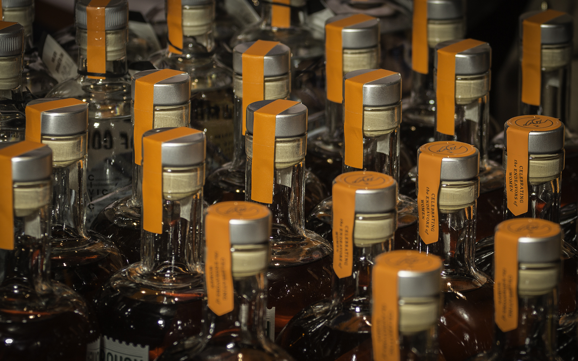Bottles of craft whiskey lined up at Republic Restoratives Distillery in Washington, DC December 7, 2017. Photo ©2017, Mark Gillespie/CaskStrength Media.