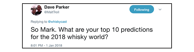 A Twitter question from WhiskyCast listener Dave Parker. Image courtesy Twitter.