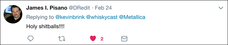 Twitter reaction to Metallica's plans to enter the whiskey business. Image courtesy Twitter.