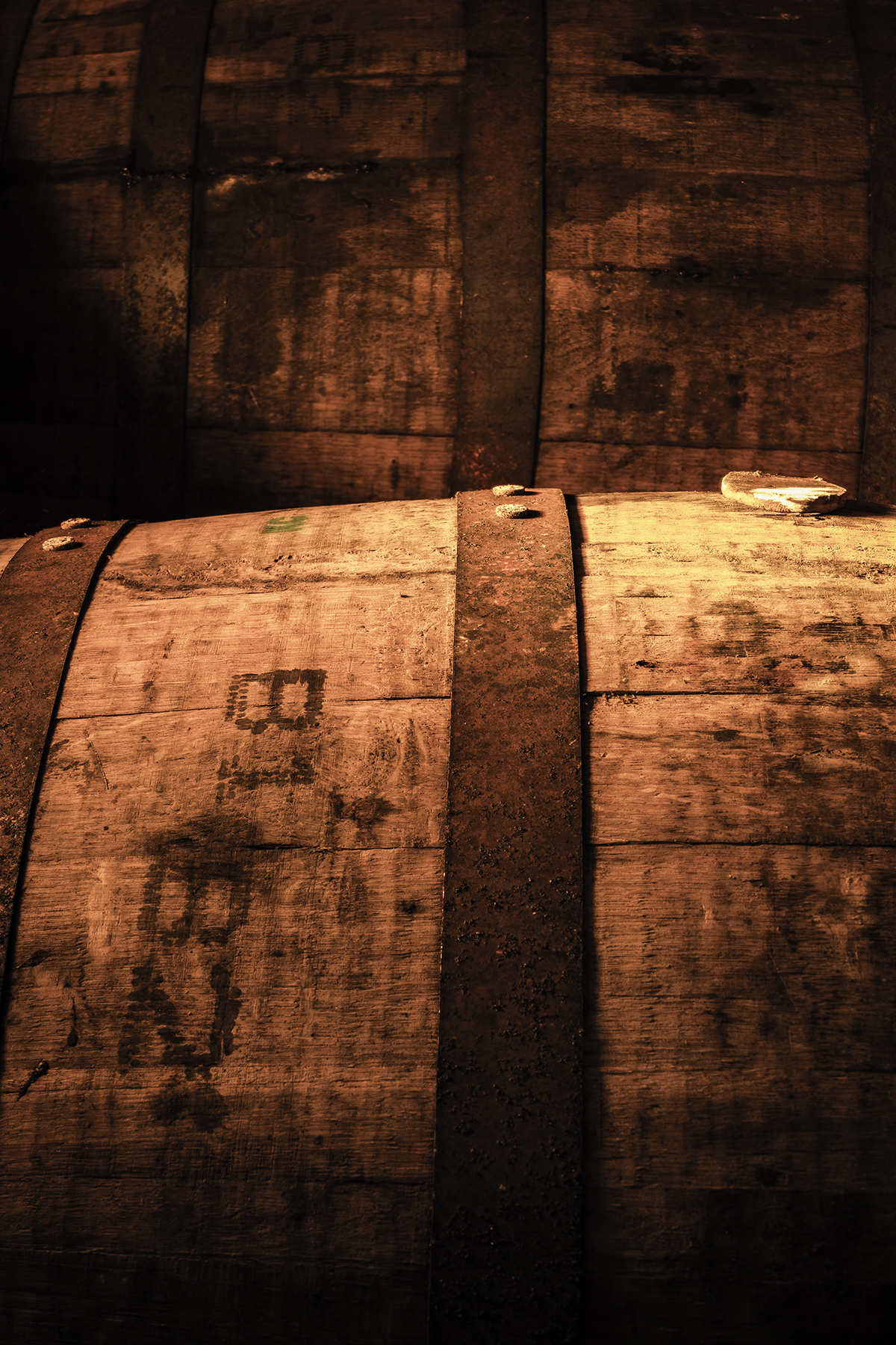 Barrels of maturing whiskey at Ireland's Midleton Distillery.