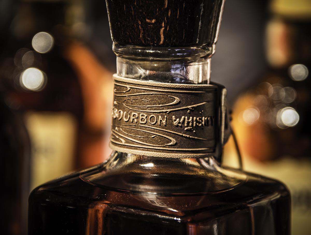 A closeup photo of a Four Roses Bourbon bottle. Photo ©2018, Mark Gillespie/CaskStrength Media.