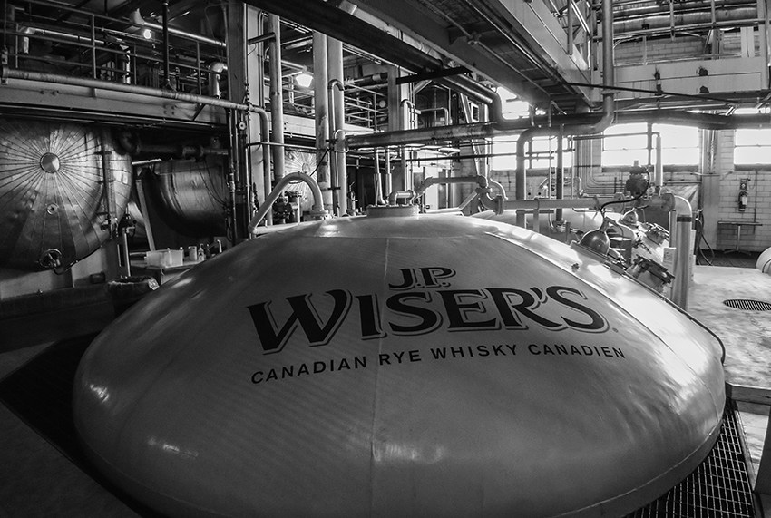 A rye whisky fermenter at the Hiram Walker Distillery in Windsor, Ontario. Photo ©2018, Mark Gillespie/CaskStrength Media.