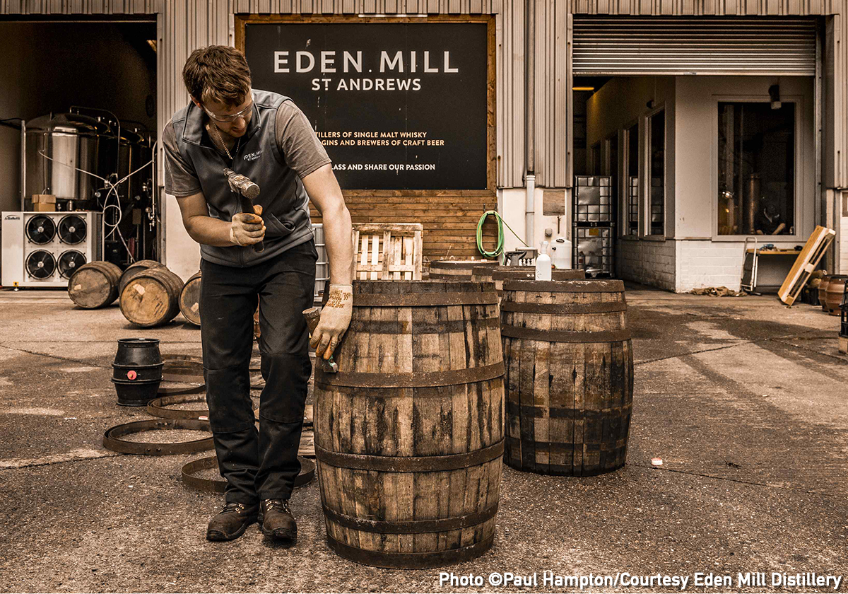 A cooper at Scotland's Eden Mill Distillery. Photo ©Paul Hampton/Courtesy Eden Mill Distillery.