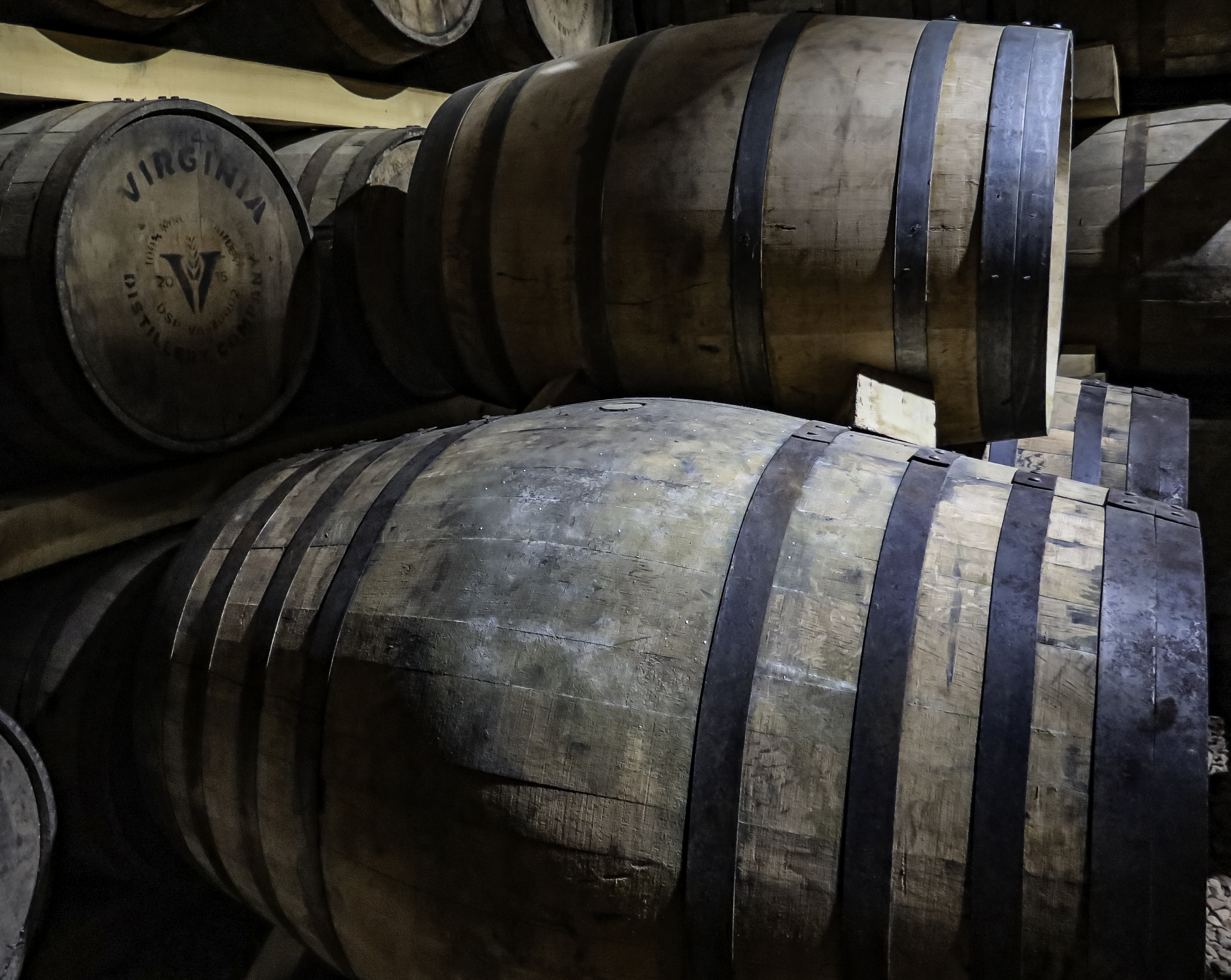 Barrels of single malt whisky maturing at the Virginia Distillery Company in Lovingston, Virginia. Photo ©2018, Mark Gillespie/CaskStrength Media.