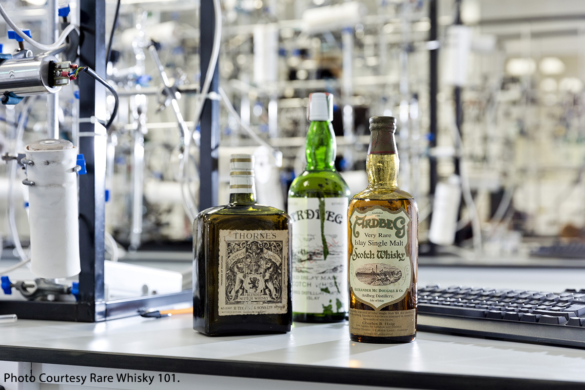 Three "rare whiskies" discovered to be fakes through radiocarbon dating at the Scottish Universities Environmental Research Centre. Photo courtesy Rare Whisky 101.