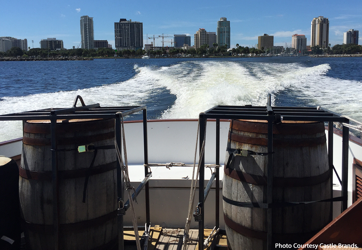 The Jefferson's Journey barrels leave Florida on a boat bound for New York City. Photo courtesy Castle Brands.