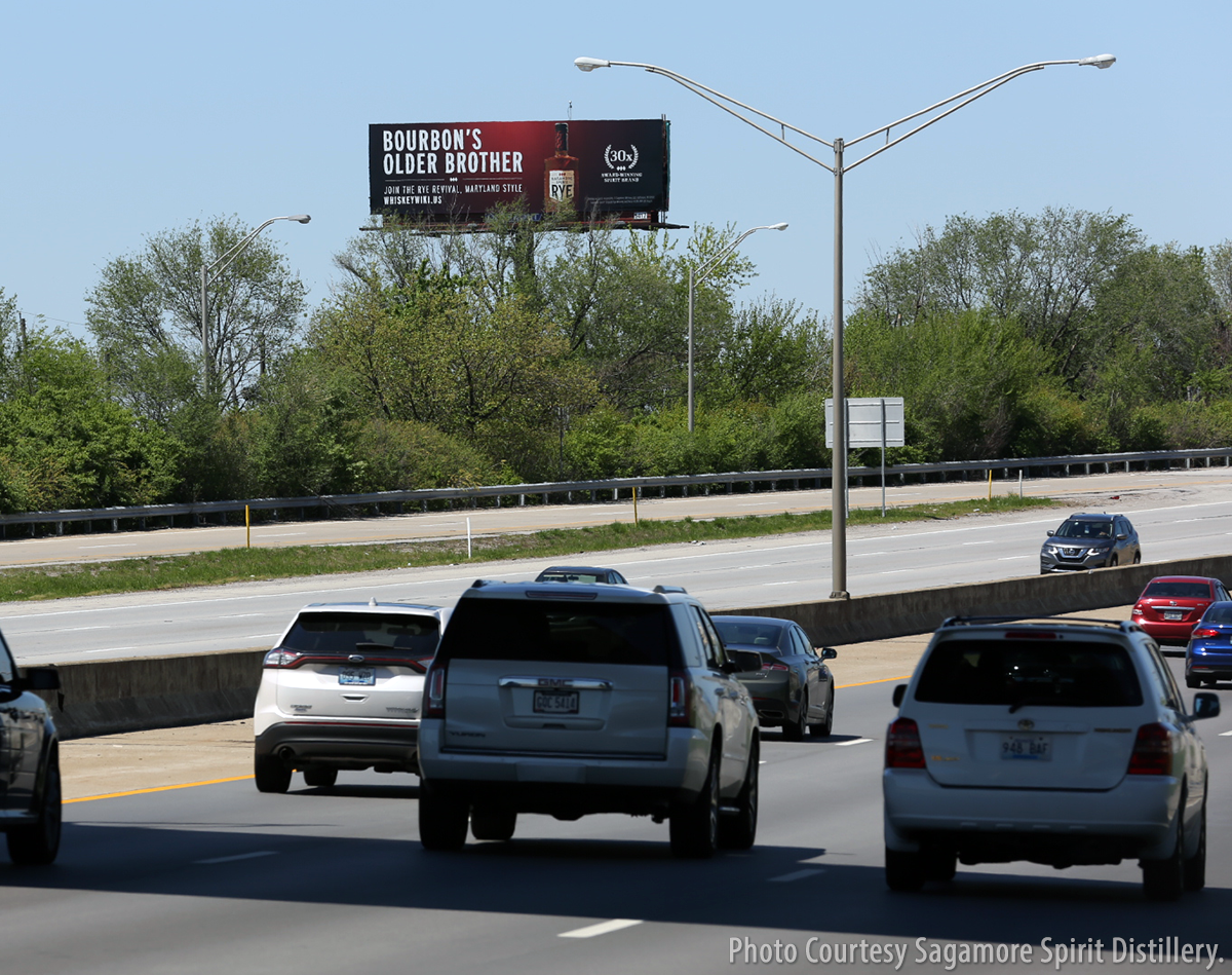 Motorists on Interstate 65 drive by Sagamore Spirit's billboard in Louisville, Kentucky. Photo courtesy Sagamore Spirit Distillery.