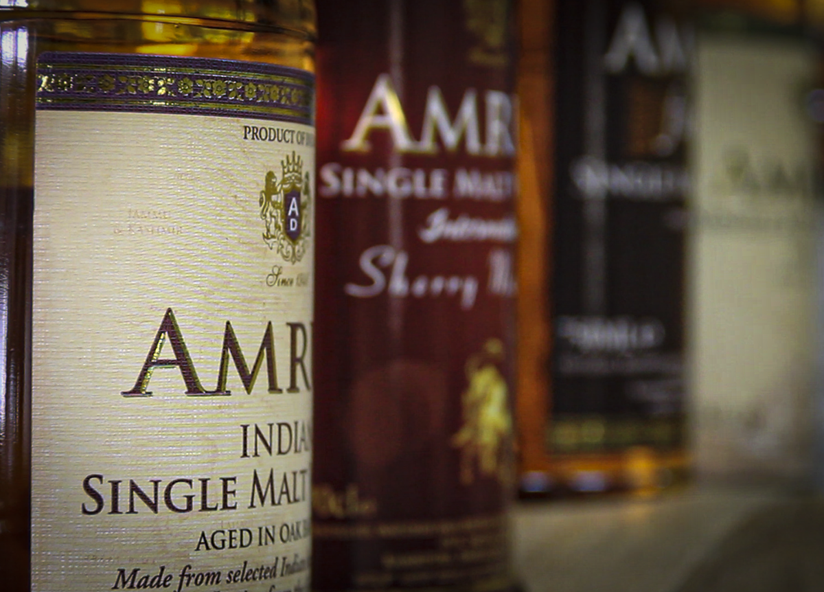 Amrut whiskies on display. Photo ©2019, Mark Gillespie/CaskStrength Media.