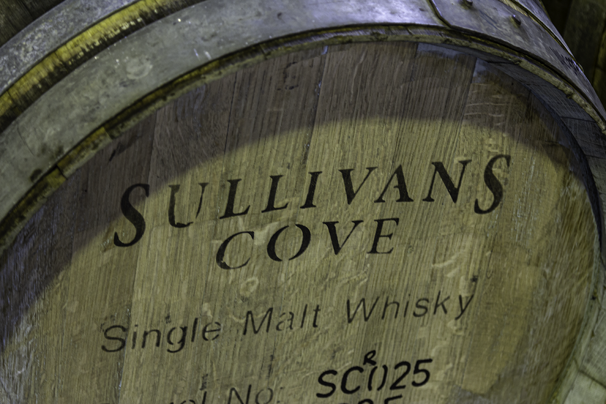 A barrel of whisky at the Sullivan's Cove Distillery in Tasmania. Photo ©2019, Mark Gillespie/CaskStrength Media.