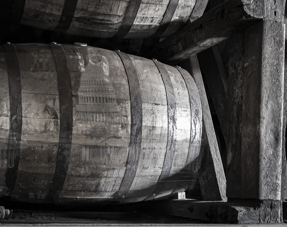 A whiskey barrel maturing in a Bourbon warehouse. U.S. Capitol image courtesy Architect of the Capitol.