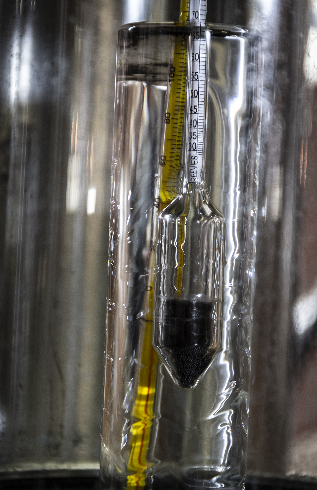 One of the most important tools in a distillery is the hydrometer, which helps distillers measure the alcoholic strength of their spirit. This is the hydrometer at Philadelphia's New Liberty Distilling. Photo ©2019, Mark Gillespie/CaskStrength Media. One of the most important tools in a distillery is the hydrometer, which helps distillers measure the alcoholic strength of their spirit. This is the hydrometer at Philadelphia's New Liberty Distilling. Photo ©2019, Mark Gillespie/CaskStrength Media.