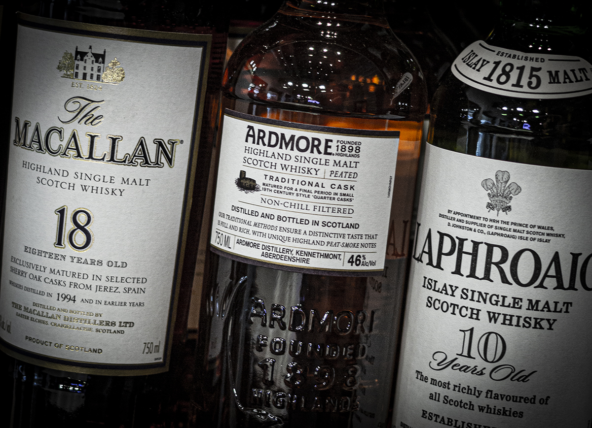 Bottles of single malt Scotch Whisky on a retail shelf. File photo ©2019, Mark Gillespie/CaskStrength Media.