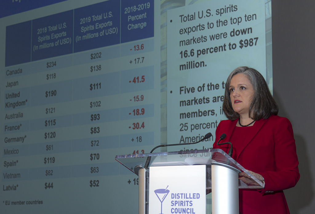 It's hard to describe an economic briefing in one image, but this one of Distilled Spirits Council public policy chief Christine LoCascio outlining the impact of the European Union tariff on American Whiskies during today's briefing in New York City is a good start. It's also our Whisky Photo of the Week...can't always be photos of pretty stills or barrels in the warehouse, gang! ;)