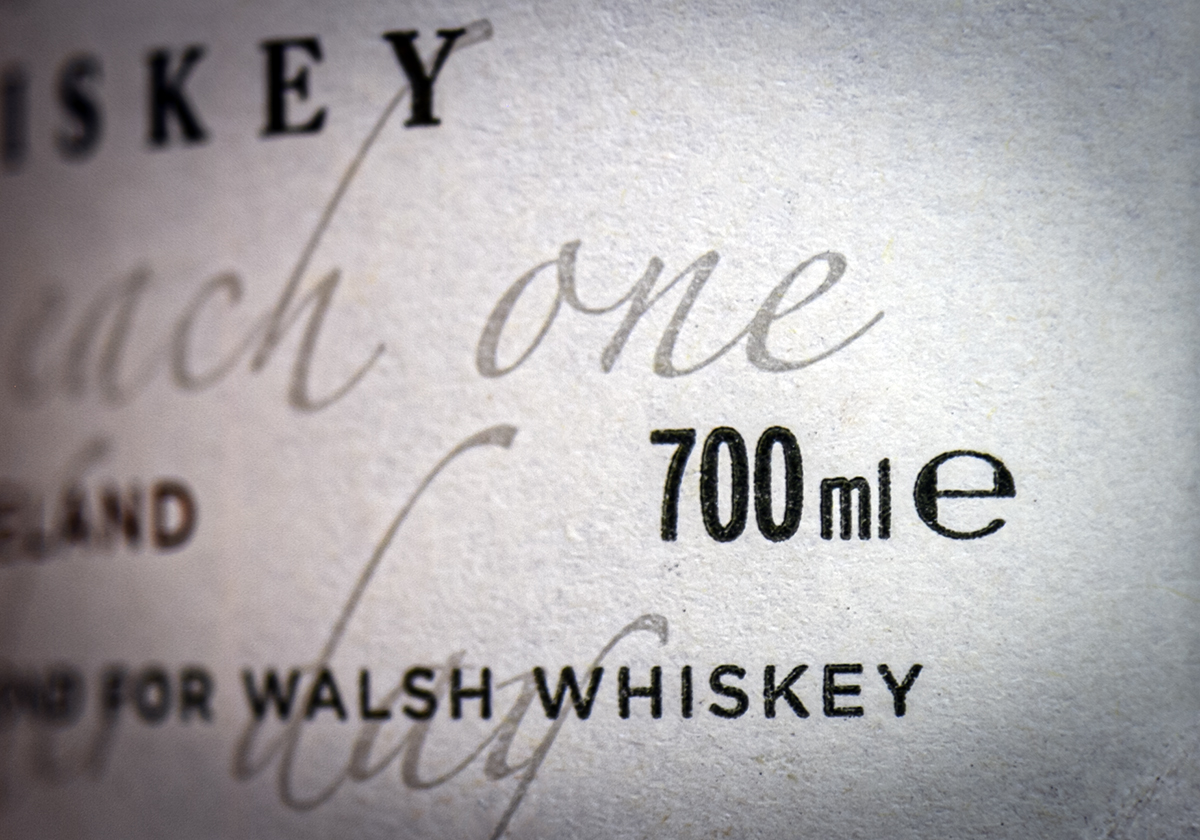 A 700ml/70cl bottle of Irish Whiskey. Photo ©2020, Mark Gillespie/CaskStrength Media.