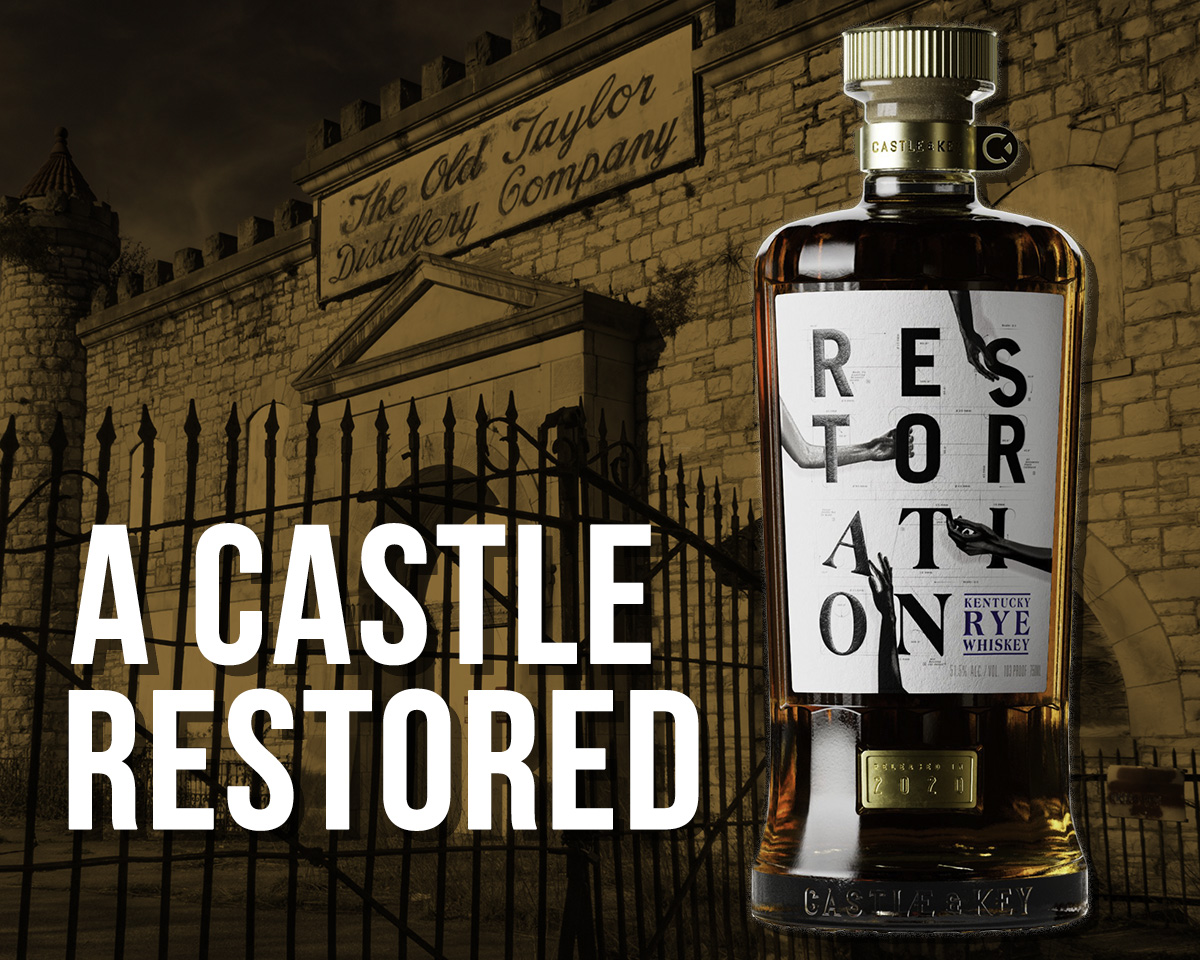 A Castle Restored. Restoration Rye bottle image courtesy Castle & Key. Old Taylor Distillery image ©2020, Mark Gillespie/CaskStrength Media.