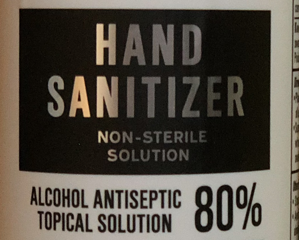 The label on Woodinville Whiskey's hand sanitizer. Photo ©2020, Mark Gillespie/CaskStrength Media.