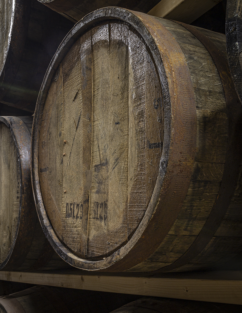 A whisky barrel in a warehouse. Photo ©2021, Mark Gillespie/CaskStrength Media.
