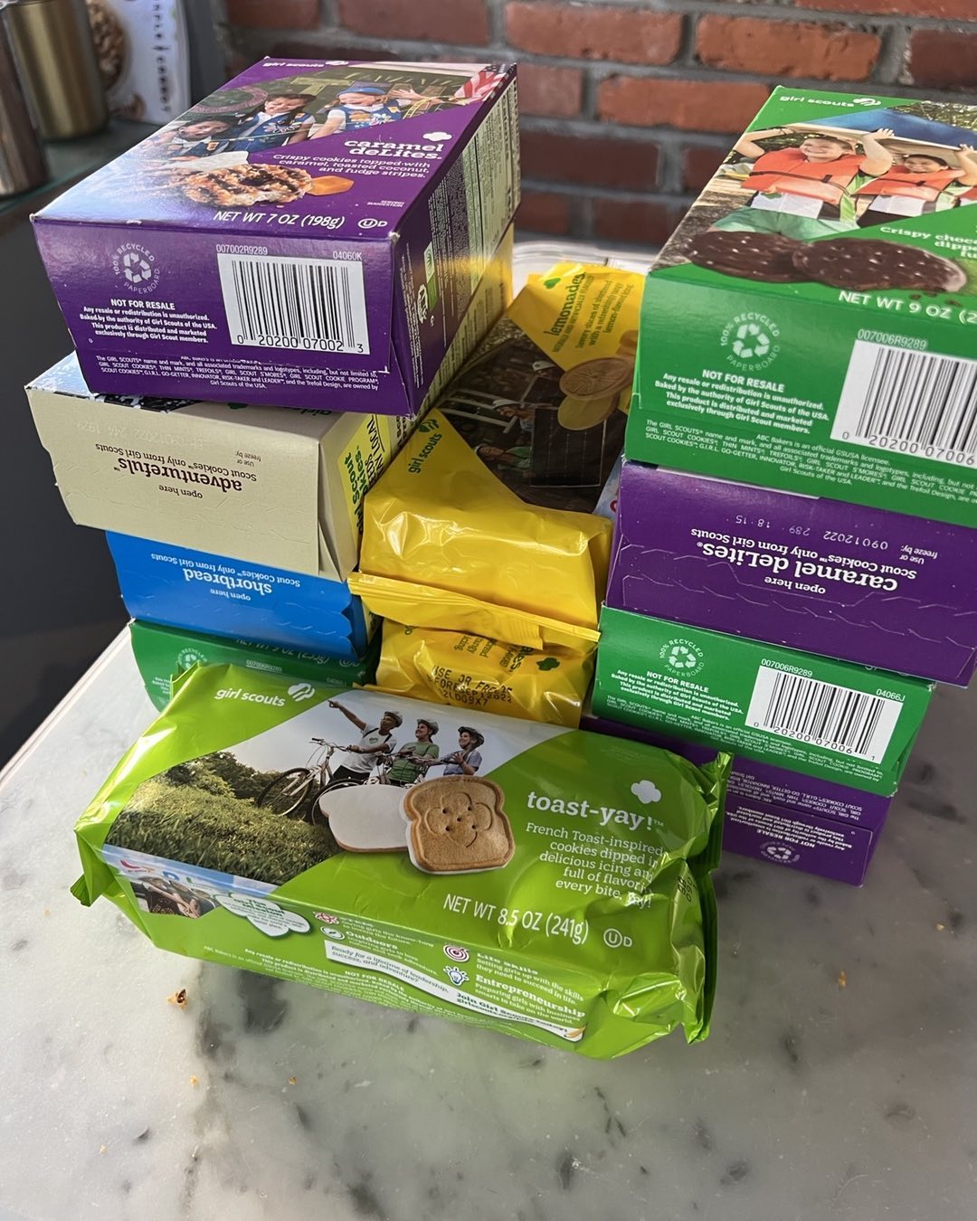 This is what happens when I get sent on a Saturday afternoon Target run during ⁦‪@girlscouts‬⁩ cookie season. Those poor kids were freezing cold…the faster they sold out of cookies, the sooner they could get inside and warm up. I think of it as a humanitarian gesture! 😏