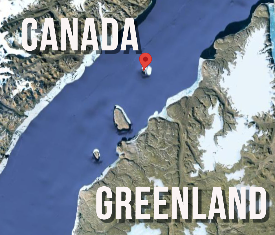 A Google map showing the location of Hans Island between Canada and Greenland. Map image courtesy of Google.