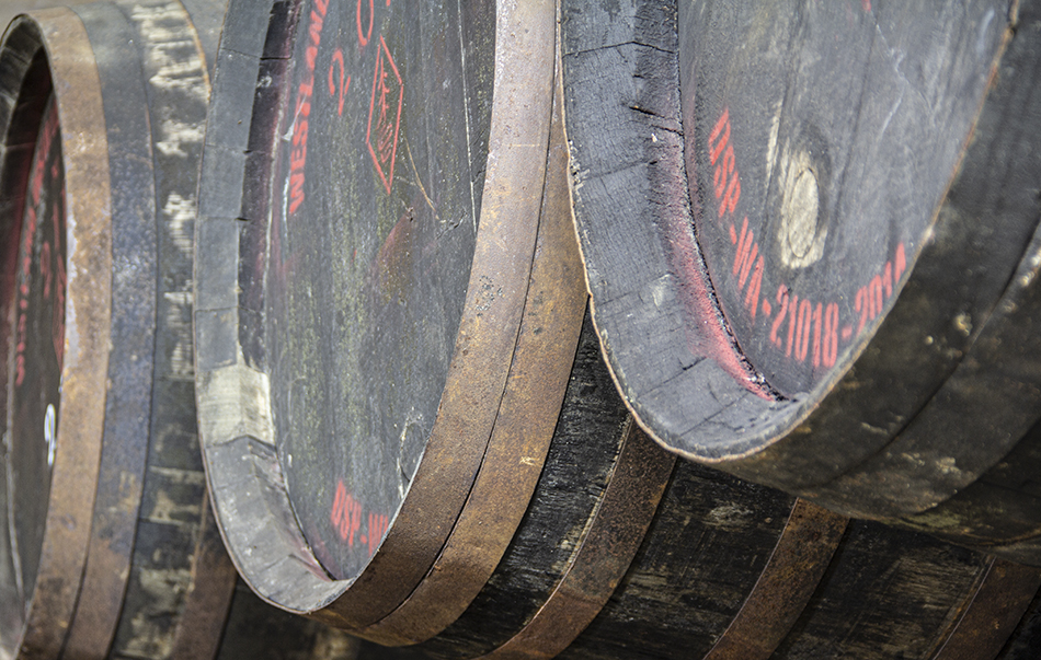 Westland Distillery barrels maturing at the distillery's rickhouse in Issaquah, Washington. File photo ©2022, Mark Gillespie/CaskStrength Media.