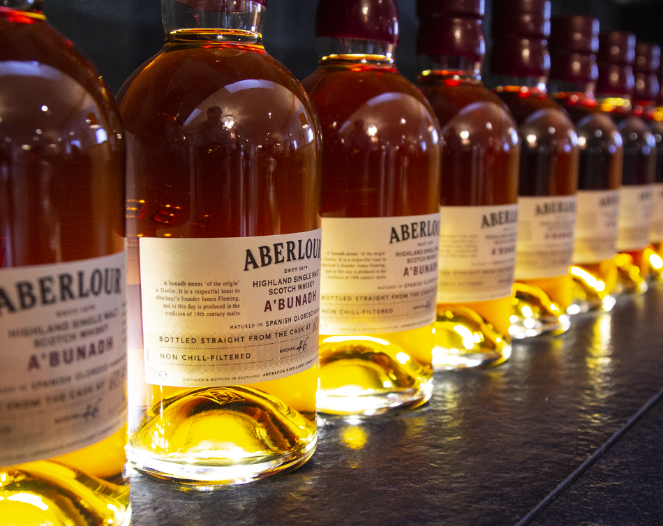 Aberlour A'Bunadh bottles on display at the distillery. Photo ©2022, Mark Gillespie/CaskStrength Media.