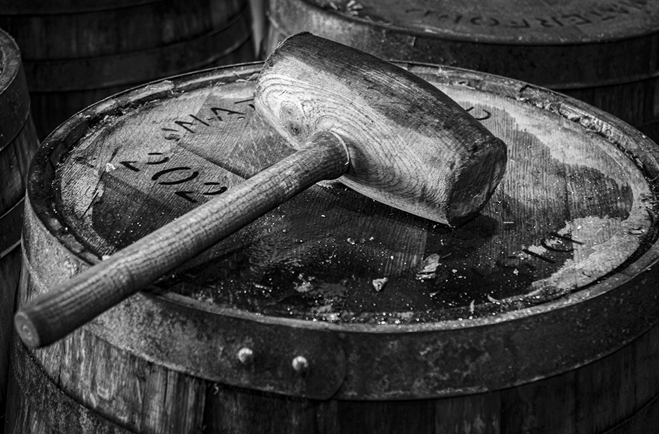We talk about the work that goes into making barrels, but think about the bung hammer for a minute. This handmade hammer is used to close up the casks at Waterford Distillery in Ireland, and it gets a lot of work. Photo ©2022, Mark Gillespie/CaskStrength Media.