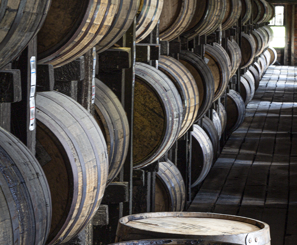 Whisky barrels maturing in a Kentucky rickhouse. Photo ©2023, Mark Gillespie/CaskStrength Media.