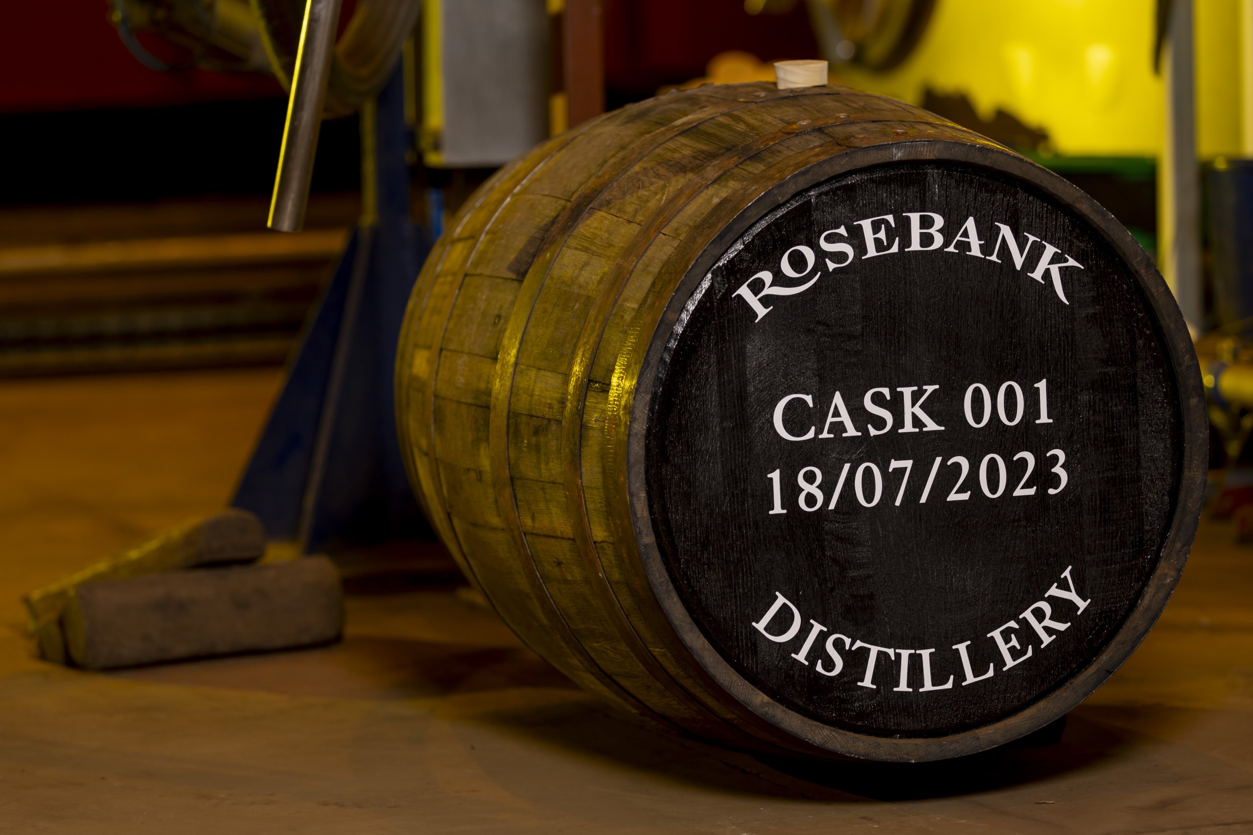 The first cask of whisky distilled at the revived Rosebank Distillery. Image courtesy Ian Macleod Distillers.