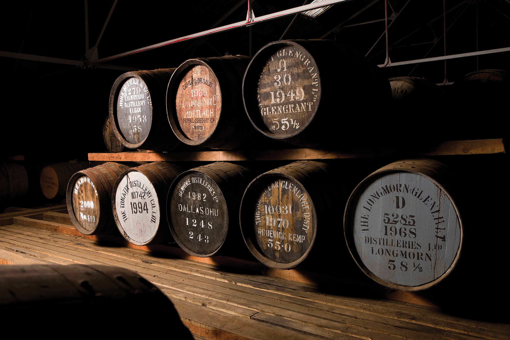Casks of whisky maturing in the Gordon & MacPhail warehouse. Image courtesy Gordon & MacPhail.