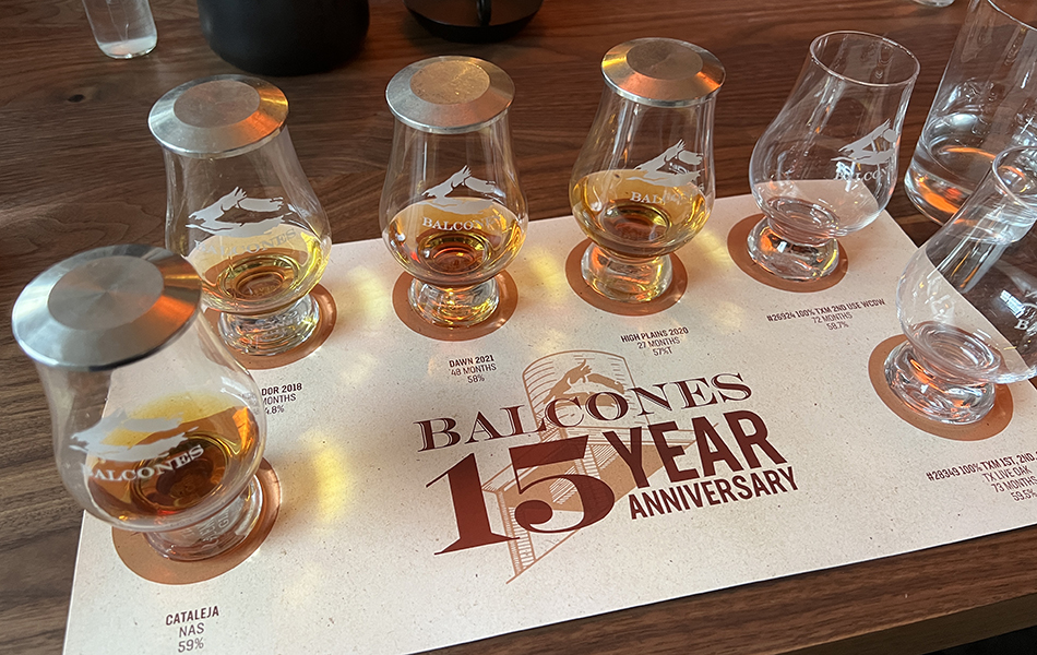 A tasting mat during the Balcones Distilling 15th anniversary celebration October 28, 2023 in Waco, Texas. Photo ©2023, Mark Gillespie/CaskStrength Media.