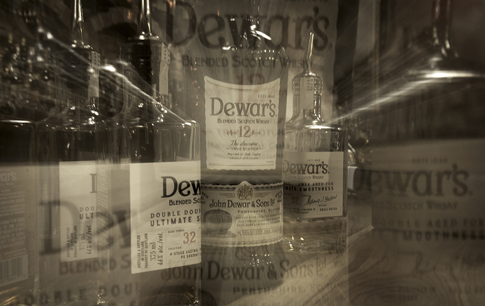 Dewar's bottles on display. File photo ©2023, Mark Gillespie/CaskStrength Media.