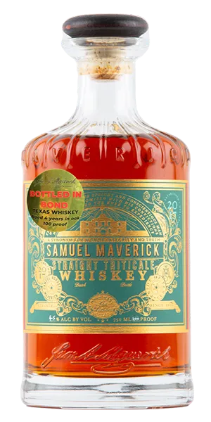 Samuel Maverick Bottled in Bond Triticale Whiskey. Image courtesy Maverick Distilling.