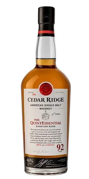 Cedar Ridge The QuintEssential single malt. Image courtesy Cedar Ridge Distillery.