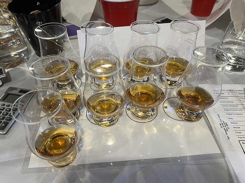 A flight of whiskies at the ACSA's annual spirits competition. Photo ©2024, Mark Gillespie/CaskStrength Media.