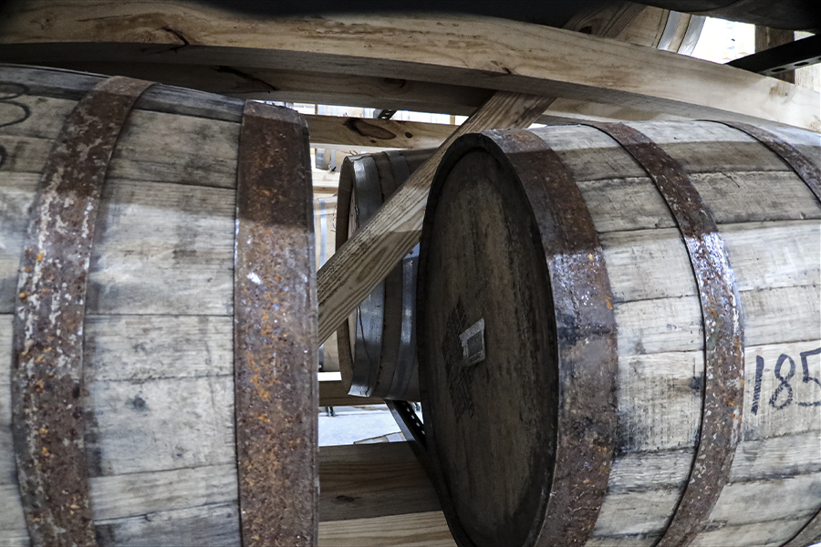 Barrels in a Balcones Distilling rickhouse. File photo ©2025, Mark Gillespie/CaskStrength Media.