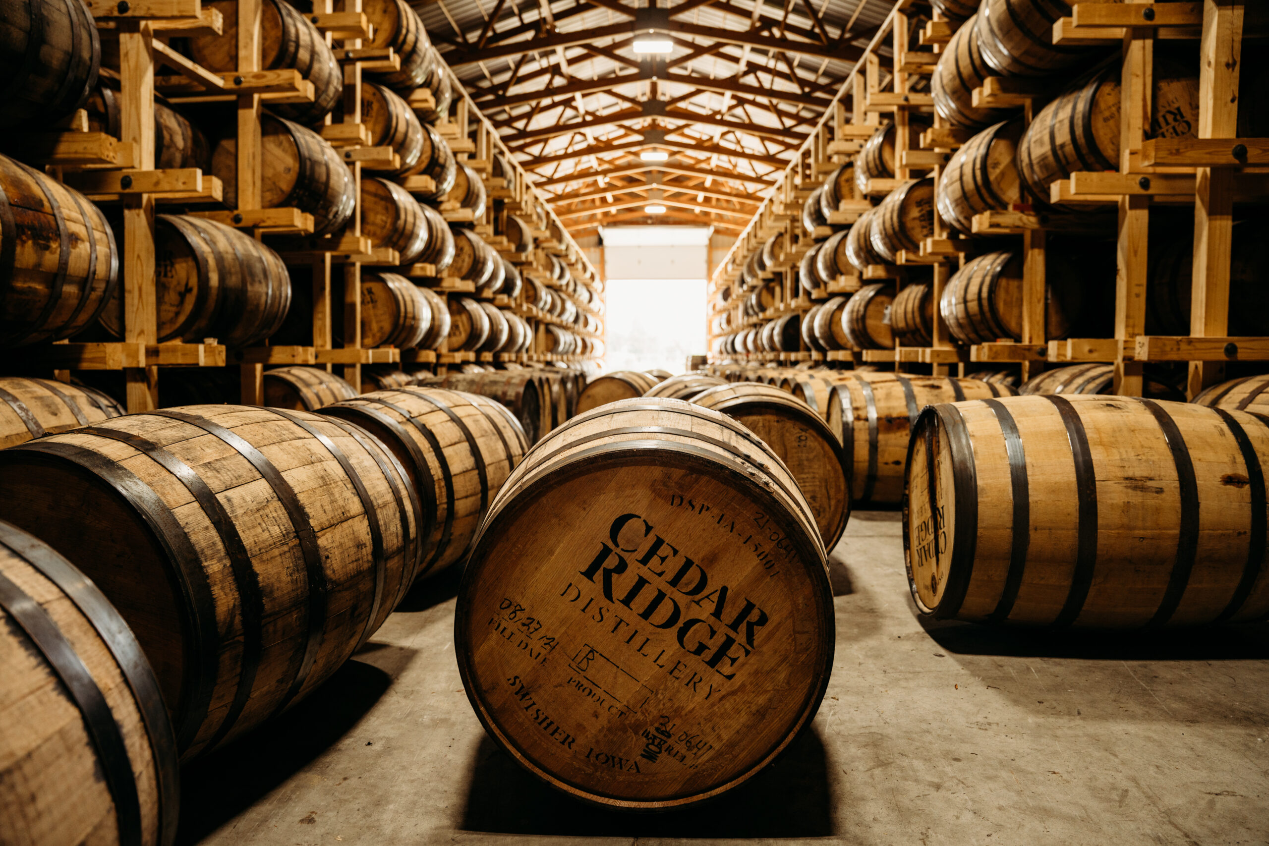The barrel shed at Cedar Ridge Distillery. Image courtesy Cedar Ridge. (Photo by Liz Zabel)