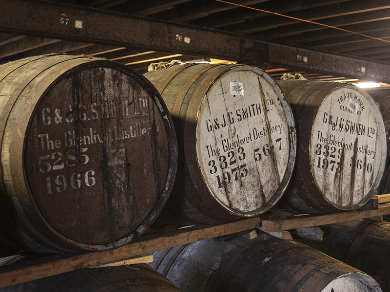 Casks of The Glenlivet maturing at the distillery. File photo ©2025, Mark Gillespie/CaskStrength Media.
